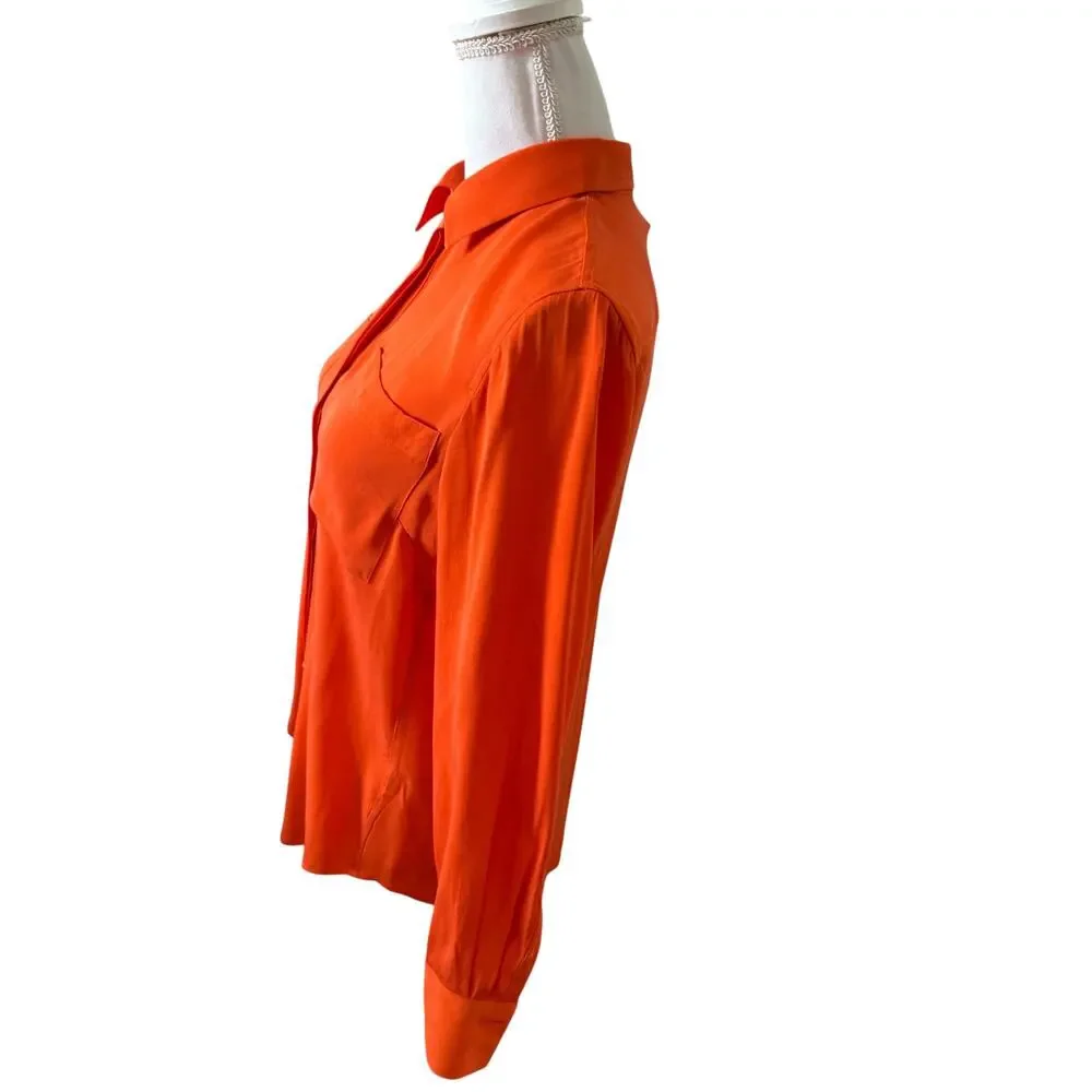 J Crew Silk Button Down Shirt Tangerine Orange 6